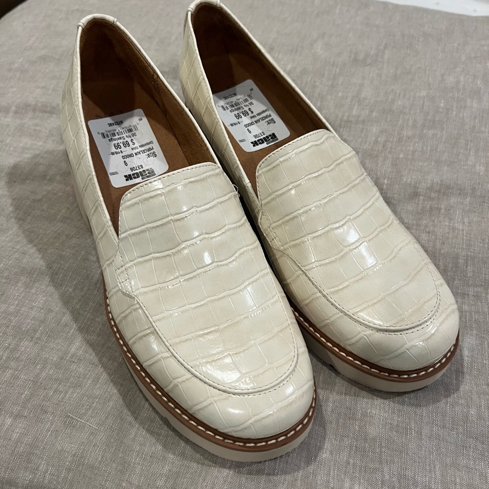 Alligator Skin Cream Platform Loafers